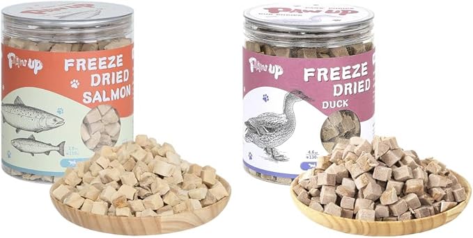PAWUP Freeze Dried Salmon Cat Treats, Freeze Dried Duck Treats for Cats Dogs, Rawhide Free Freeze-Dried Raw Food Topper,Dog Single Ingredient