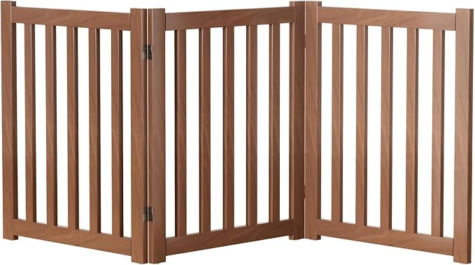 3-Panel Solid Wood Dog Gate - Freestanding Folding Pet Gate for Doorways, Stairs, Indoor, 24" Height, No Installation Needed, Walnut