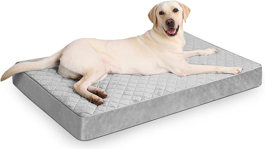 NUPIDA Orthopedic Dog Beds for Extra Large Dogs, 47x29 Inch, Light Gray | Waterproof, Removable Machine Washable Cover with Zipper, Non-Slip Bottom, Egg Crate Foam, Cozy Velevt, Fit Dog Crate kennel
