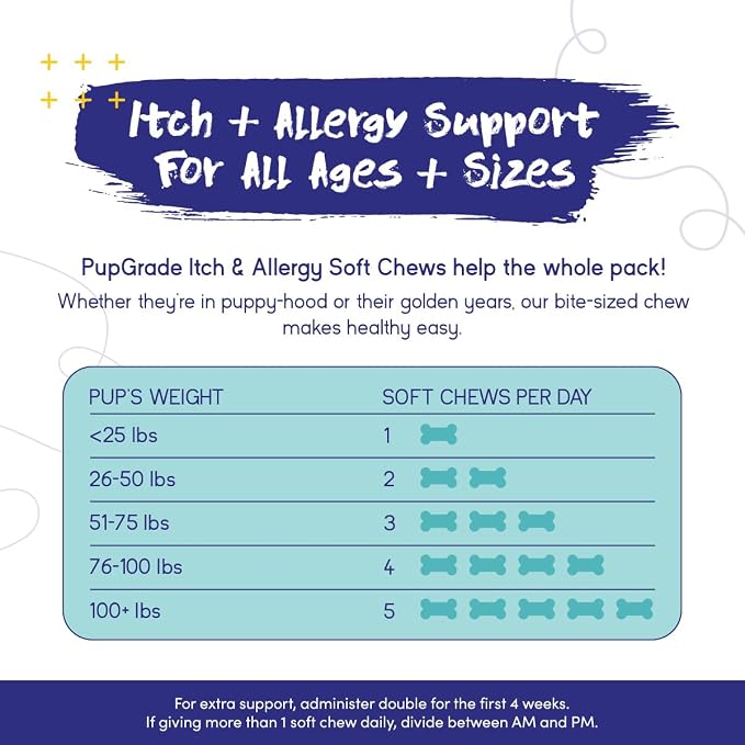 PupGrade Itch & Allergy Soft Chews for Dogs – Helps Reduce Occasional Itching – Skin & Coat Support Supplement with Pet Immune Postbiotics & Salmon Oil – Probiotic Immune & Gut Support – 60 Count