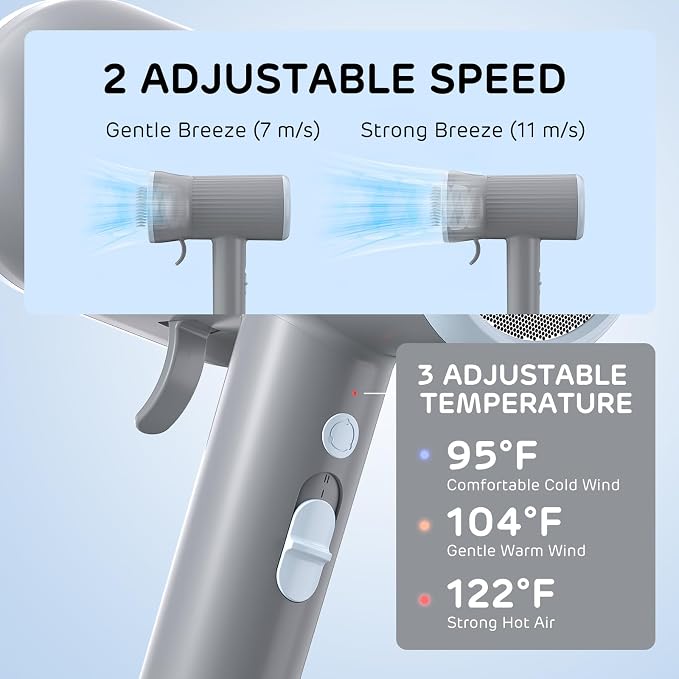 iPettie Breeze B540S Dog Grooming Hair Dryer with Slicker Brush, 2-in-1 Drying & Brushing Tool, Adjustable Temperature & Speed, Portable, Overheat Protection, Dog Blow Dryer for Dogs and Cats, Gray
