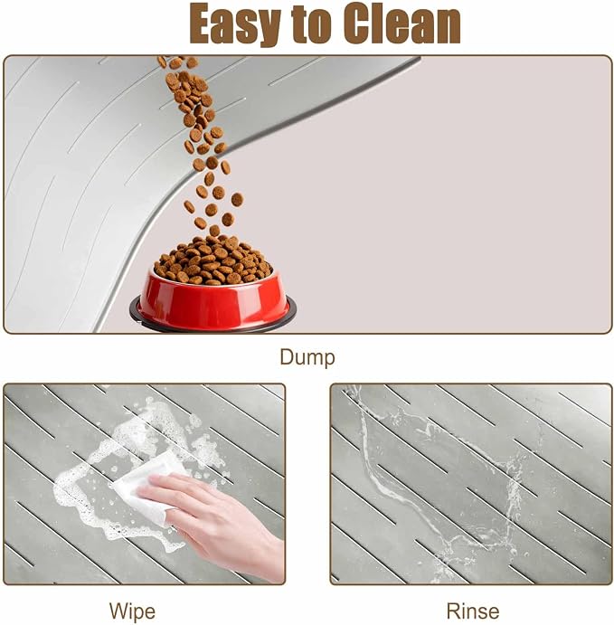 40"x30" Extra Large Silicone Pet Food Mat, XXL Pet Feeding Mat with Raised Edges, Waterproof Dog Bowl Mat for Food and Water, Cat and Dog Placemat for Floors, Light Gray