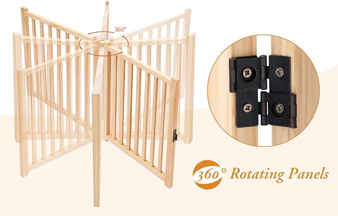 YOCAN Non-Painted Wooden Freestanding Dog Gates with Door for The House,Doorways, Stairs,Wood Dog Fences Indoor Pet Gate,Step Over Fence-4 Panel H:23"