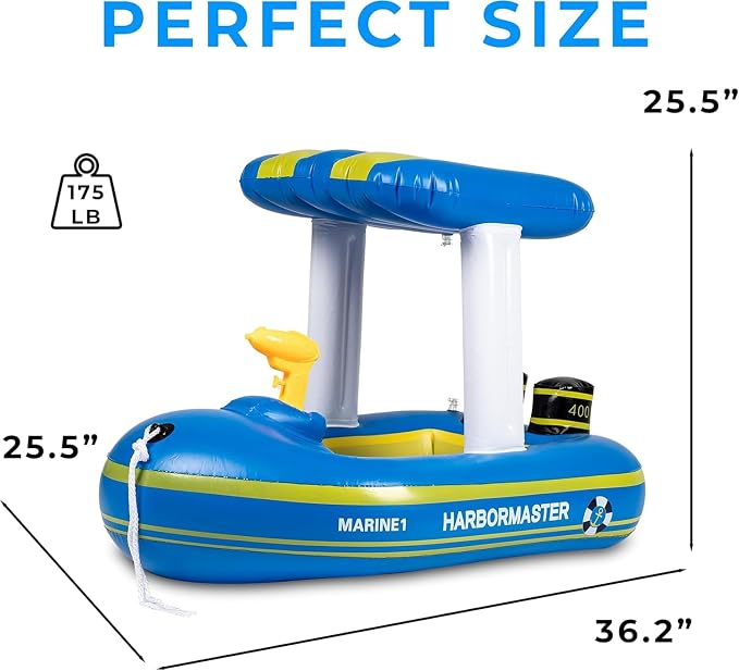 Police Boat Inflatable Pool Floats Kids, Toddler Harbor Master Police Patrol Inflatable Boat Pool Float Ride On, Fun Water Toy Squirter Pool Toy, Police & Fire Rescue Theme Pool Raft for Boys, Girl