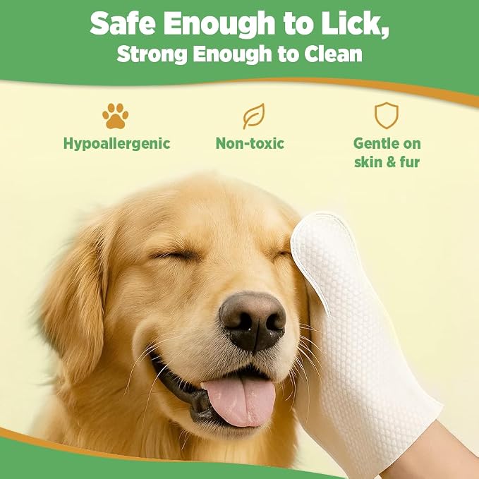6pc. Premium Pet Glove Cleaning Wipes for Dogs & Cats | Textured, Deodorizing & Hypoallergenic Gloves with Aloe Vera & Shea Butter – Gentle, Skin-Safe Wipes for Fur, Face & Body, Odor Control