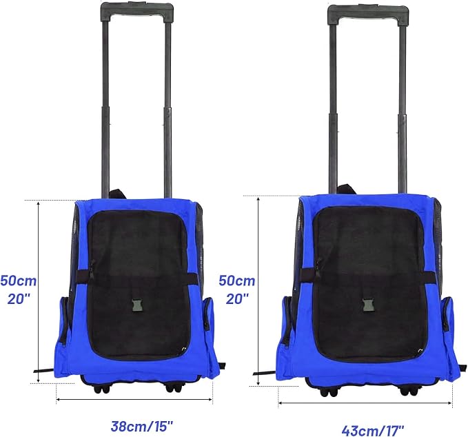 Portable Pet Travel Carrier & Backpack Luggage, Pet Carrier Stroller Trolley Bag with Wheels Soft-Sided Dog Cat Puppy Rolling Carrier with Telescopic Handle