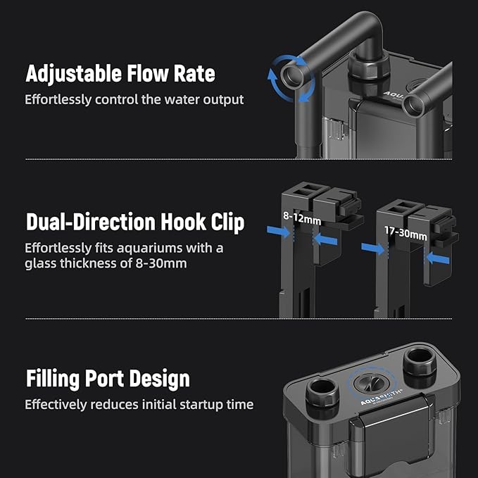 AQUASMITH Hang on Back Aquarium Filter,Ultra-Quiet Small Canister Filter,Multi-Layered Filtration,Bottom Anti-Dry Burn Motor,Extra-Large Filter (118GPH（for 20-40 Gallon）)