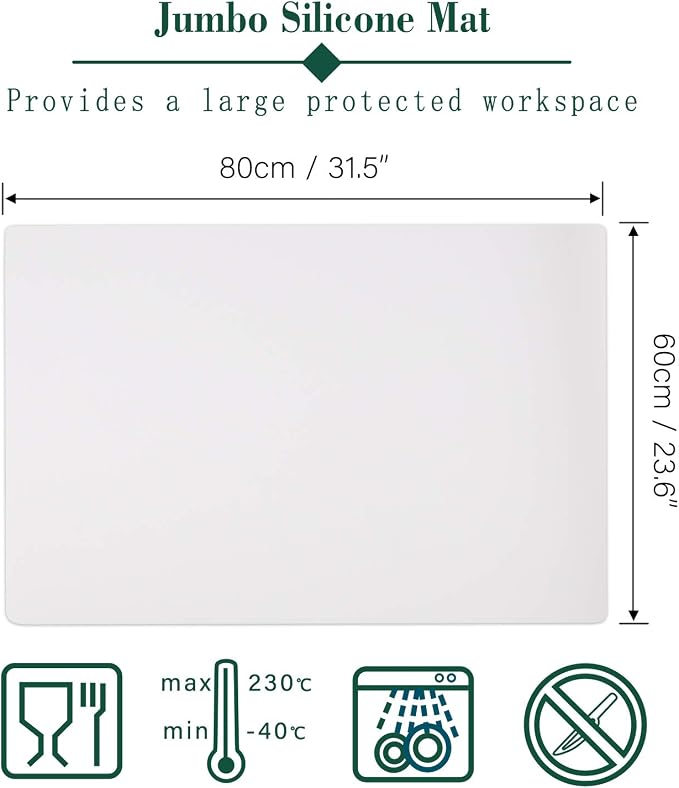 Gartful Extra Large Transparent Silicone Mat, 1.8mm Thick Heat Resistant Countertop Protector, 31.5 x 23.6 inches Silicone Sheet for Crafts Resin Jewelry Casting Mat Pad, Nonstick Table Placemat