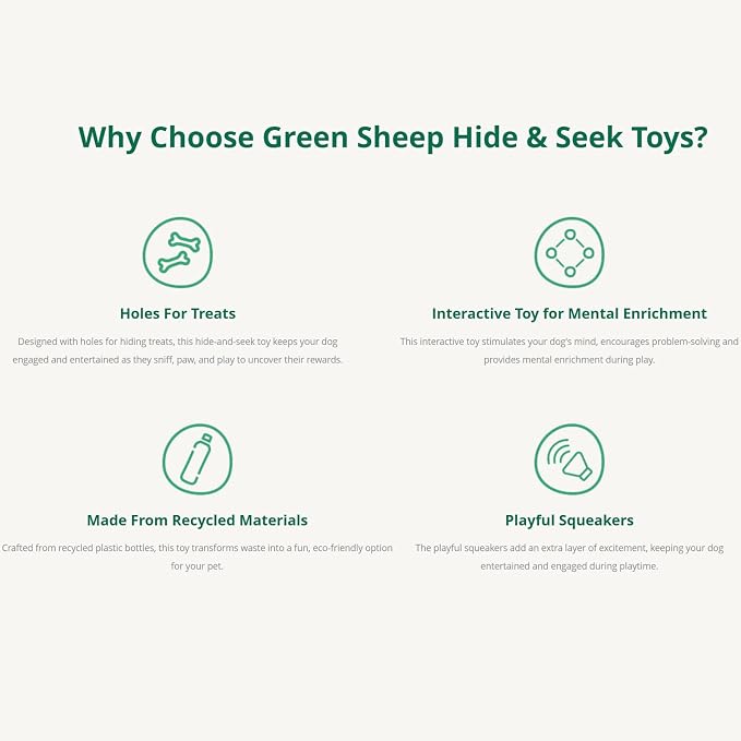 Green Sheep Hide & Seek Toy for Dogs, Durable Plush Squeaky Dog Toys with Recycle Cotton Rope, Interactive Chew Toy for Small to Large Dogs, Tough Pet Toys to Keep Them Busy