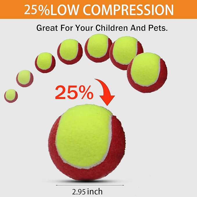 SHYUJAJIE 20 Pack 25%/50%/75% Low Compression Stage Tennis Ball for Beginners Youth Kids Training Practicing Ball with Mesh Bag for Easy Transport