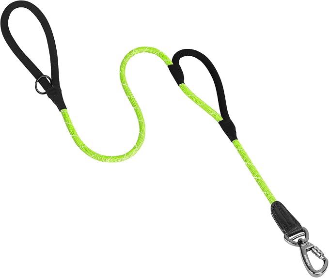 PetBonus Double Handle Rope Dog Leash and 2-Pack Large Silicone Collapsible Dog Bowls