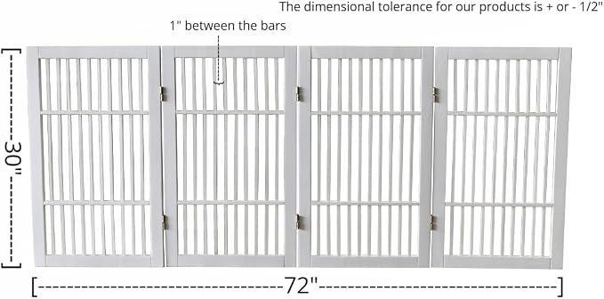 Urnporium Pet Dog Gate Freestanding, Strong Durable Folding Wooden Fence, Portable Acacia Hardwood Safety Barrier for Indoor & Outdoor Use (White Pet Gate, 4 Panel 30" Tall)