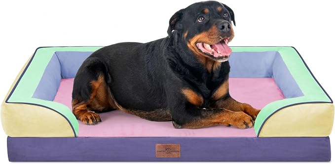 Comfort Expression Orthopedic Dog Bed for Extra Large Dogs 45x35 Inch, Waterproof Egg Crate Foam XL Pet Bed with Bolsters, Dog Couch with Washable Cover & Non-Slip Bottom, Frosted Grape