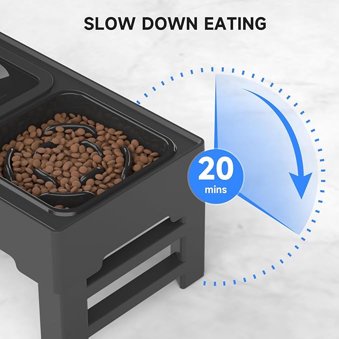 ELS PET Elevated Dog Bowls, Adjustable Raised Dog Bowls with No Spill Dog Water Bowl and Slow Feeder, Sturdy Non-Tip, Joint-Friendly Stand for Small Medium Large Dogs, Cats & Pets, Removable Bowls