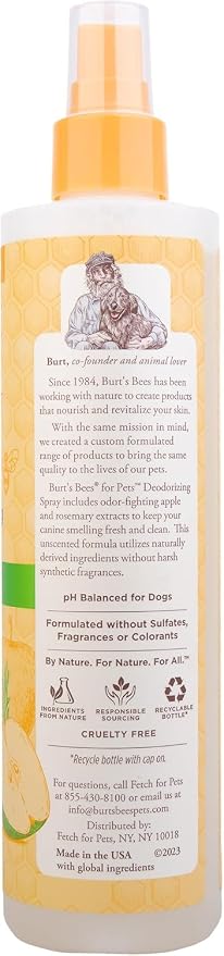 Burt's Bees for Pets Deodorizing Spray for Dogs with Apple and Rosemary, 99.7% Natural Origin Formulas, Waterless Dog Shampoo - Gentle Dry Shampoo for Dogs, Best Dog Shampoo, 10 oz