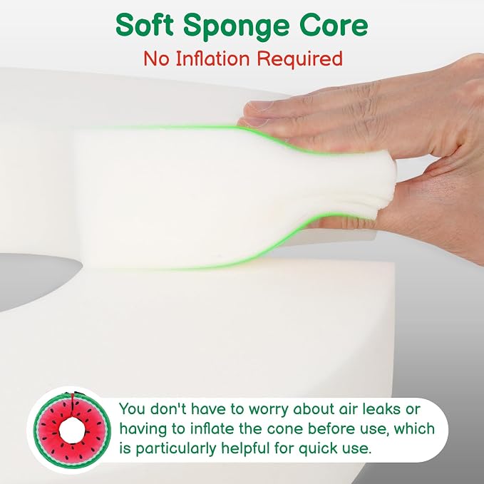 Sponge Dog Cone After Surgery, No Inflation Required Dog Donut Collar to Stop Licking, Inflatable Cone Alternatives for Large Pets, Soft Recovery Collar with Protective Shield (Watermelon, L)