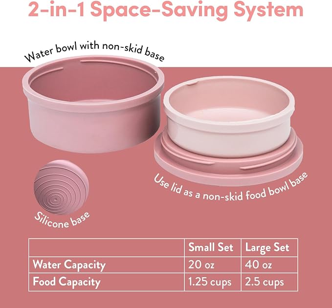 KindTail Pet Bowl Set + Silicone Pet Food Mat - Includes (2) Portable Pet Bowls with Lid & Handle + (1) Waterproof Pet Feeding Mat - Made from Food-Grade, Dishwasher-Safe Materials - BPA & Toxin-Free
