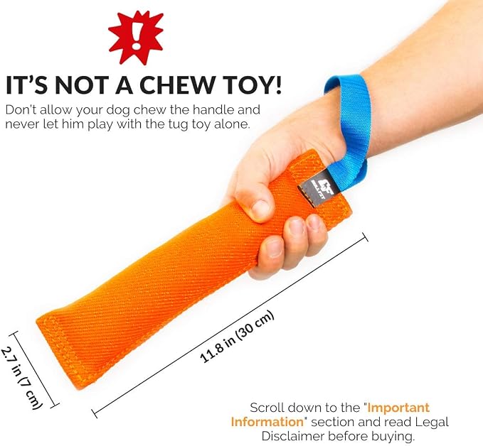Bull Fit 2X K9 Dog Bite Tug Toy with Strong Handles - Made of Durable & Tear-Resistant French Linen - Perfect for Tug of War, Fetch & Puppy Training - Ideal for Medium to Large Dogs