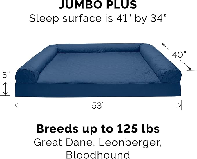 Furhaven Memory Foam Dog Bed for Large Dogs w/ Removable Bolsters & Washable Cover, For Dogs Up to 125 lbs - Quilted Sofa - Navy (Blue), Jumbo Plus/XXL