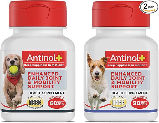 Antinol Plus, Mobility, Hip, and Joint Supplement for Dogs, Green-Lipped Mussels and Krill Oil - Dog Joint Supplement, Better and Faster Than Glucosamine and Chondroitin, 150 Soft Gels
