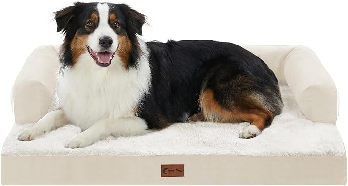 Orthopedic Dog Beds for Medium Sized Dogs, Waterproof Egg Crate Foam Medium Dog Couch Beds for Crate 35x22Inch, Washable Pet Beds with Removable Cover and Nonskid Bottom, Beige