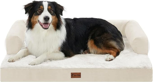 Orthopedic Dog Beds for Medium Sized Dogs, Waterproof Egg Crate Foam Medium Dog Couch Beds for Crate 35x22Inch, Washable Pet Beds with Removable Cover and Nonskid Bottom, Beige