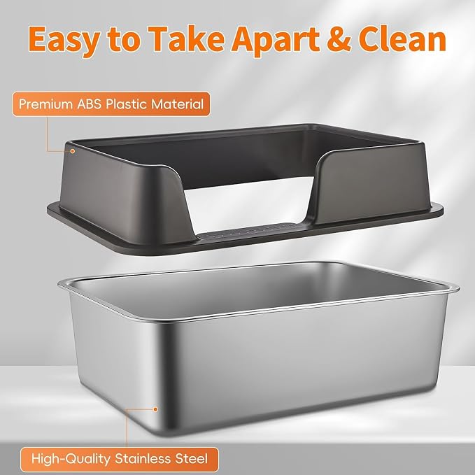 Stainless Steel Cat Litter Box with Lid, High Side Litter Box Enclosure, Enclosed Litter Box for Big and Small Cats (One Size)