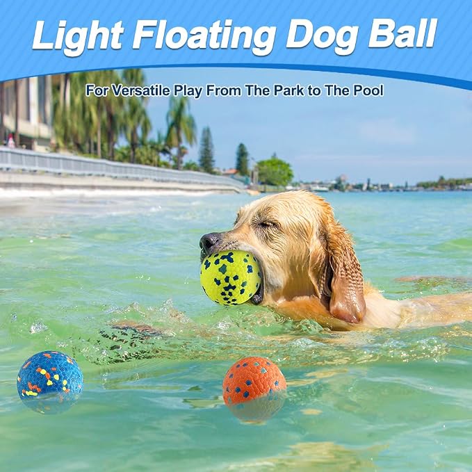 Mankoda Durable Dog Balls for Aggressive Chewers, 3'' ETPU Indestructible Rubber Floating Fetch Toys, Interactive Teething Chew Balls for Small Medium Large Dogs (3 Pack)