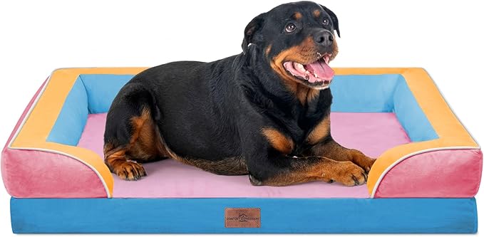 Comfort Expression Orthopedic Dog Bed for Extra Large Dogs 45x35 Inch, Waterproof Egg Crate Foam XL Pet Bed with Bolsters, Dog Couch with Washable Cover & Non-Slip Bottom, Bubblegum Cove