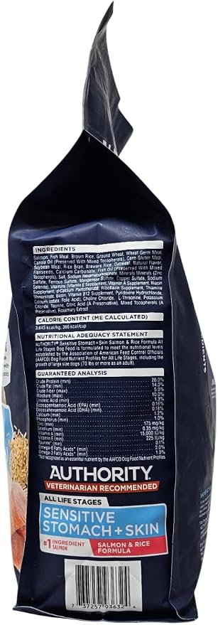 Authority Sensitive Stomach and Skin Salmon Rice Formula Dry Dog Food, 6 Pound Bag