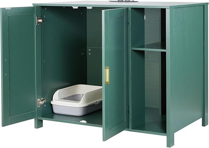 VEVOR Cat Enclosure, 41.3 in Self Cleaning Litter Box Cabinet, with Drawer & Detachable Divider, Automatic Litterbox Enclosure with Built-in Power Outlet, Fits Most Smart Litterboxes