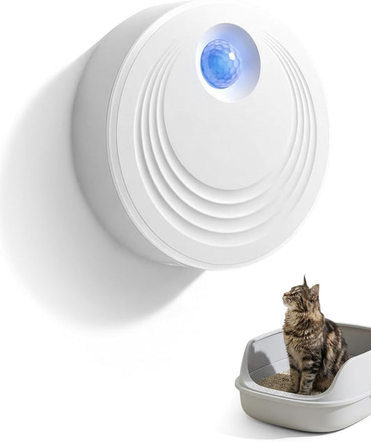 Rechargeable Cat Litter Deodorizer for Pets, 99.9% Odor Eliminator for Litter Box, Pet Bed, Toilet, with 24/7 Auto Mode with Motion Detection, Ultra Quiet, No Filter Needed (White)
