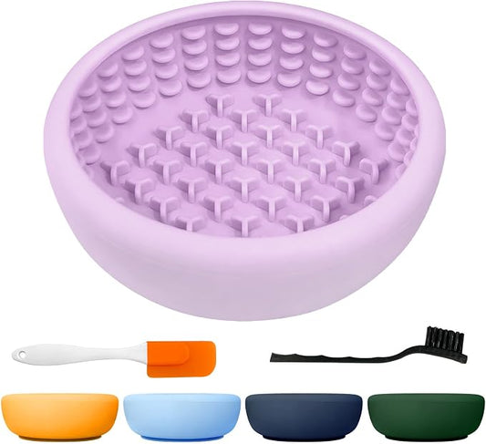 Dog Slow Feeder Licking Bowl,Freezeable Anxiety Relief Treat Dispenser, Non-Slip Anti-chocking Pet Dish, Interactive Puzzle Toy for Small Medium Breed,Freezable BPA Free Silicone Dishwasher Safe