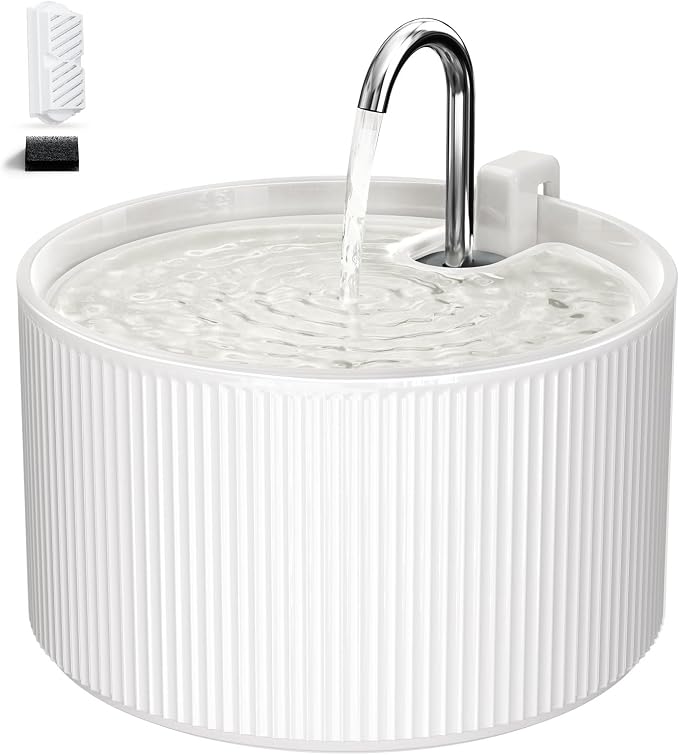 Voluas Ceramic Cat Water Fountain: 2.2L/74oz Cat Fountains for Drinking, Automatic Pet Water Dispenser with Ultra-Quiet Pump and Replacement Filter, Kitty Watering Supplies Indoor Easy Clean 1 Filter