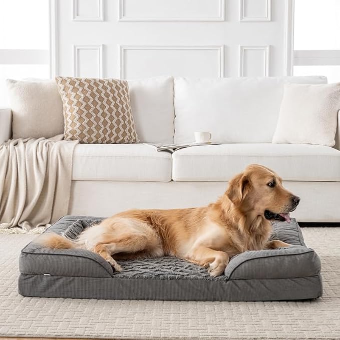 Dog Bed, Waterproof C-Shaped Pet Sofa with Removable Washable Cover, Non-Slip Bottom, Quilted Comfort Couch for All Dog and Cat Breeds (Dark Gray, 42" x 32" x 6.5")