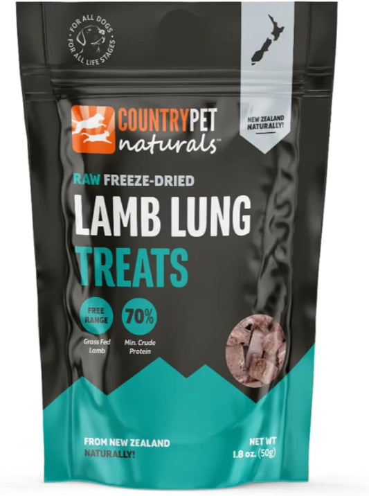 New Zealand Raw Freeze-Dried Lamb Lung 70% Protein Bites 100% Grass-Fed, Premium, Single Ingredient, Grain & Gluten Free Dog Treat & Topper. No Crumbling 1-Pack