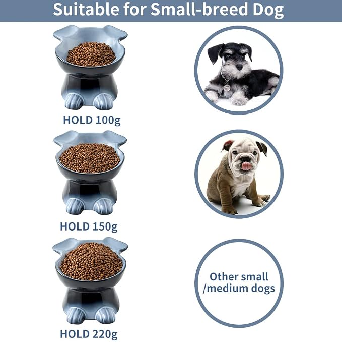 Nihow Elevated Ceramic Dog Bowl: 6.5 Inch Raised Small Dog Bowl for Food & Water - Food Safe, Protects Pet's Spine (1 PC)