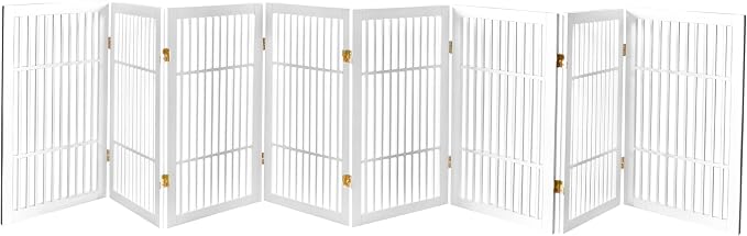 Urnporium Pet Dog Gate Freestanding, Strong Durable Folding Wooden Fence, Portable Acacia Hardwood Safety Barrier for Indoor & Outdoor Use (White Pet Gate, 8 Panel 30" Tall)