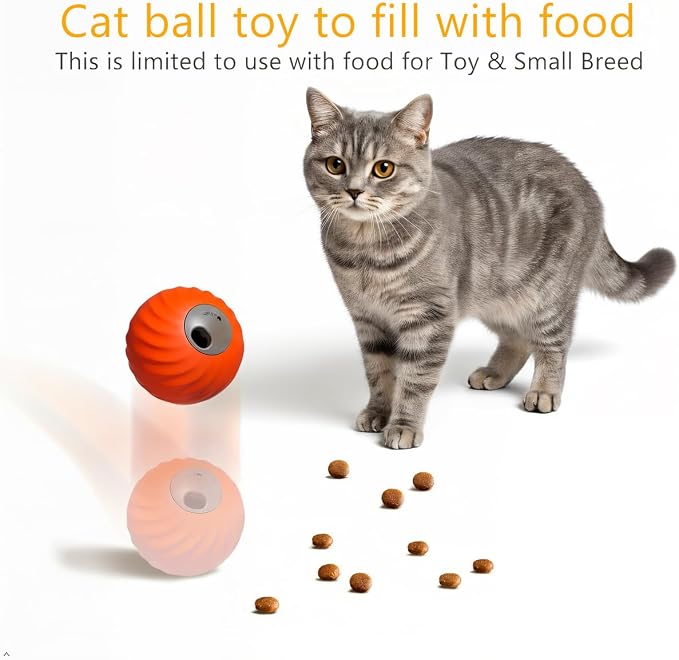 Interactive Pet Food Dispensing Ball, Electronic Treat Puzzle Toy for Cats and Small Dogs, 2.83 Inch Diameter, USB Type-C Charging (Orange)