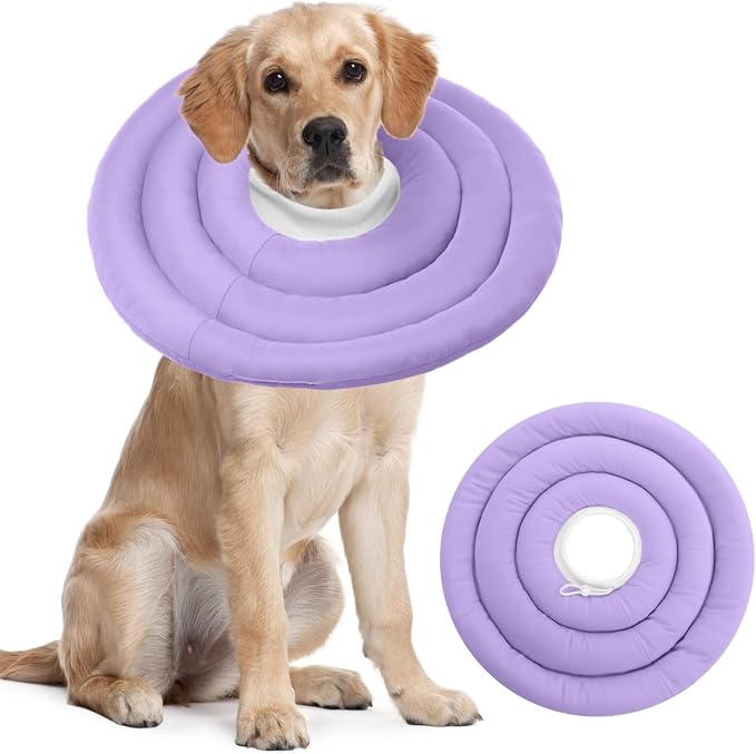 IDOMIK Dog Cone,Waterproof Dog Recovery Collars & Cones,Comfy Protective Pet Neck Donut Collar After Surgery,Soft Cone for Dogs to Stop Licking,Adjustable Elizabethan Collar for Dogs & Cats,Purple,2XL
