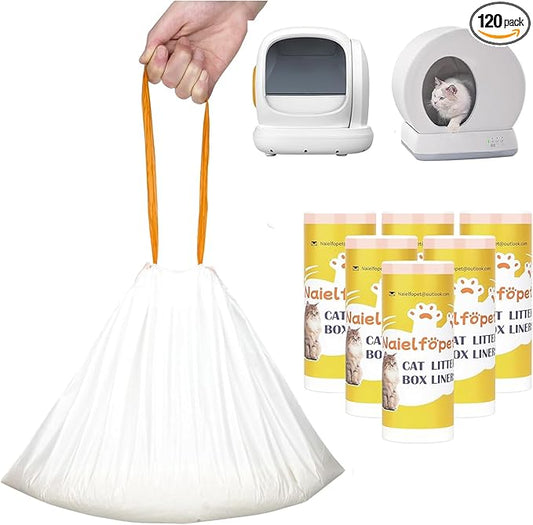 120 Count 18" x 12.6" Cat Litter Box Liners, Replaced Trash Bags Fit for Cat Litter Box MW-SC01/MW-SC02/MW-LR01,Thick Heavy Duty Drawstring Replacement Waste Drawer Liners for Automatic Litter Box