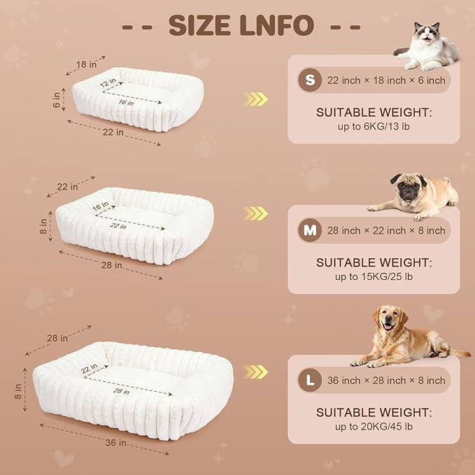 Dog Beds Large Sized Dog, Washable Rectangle Orthopedic Large Pet Sofa, Super Soft Plush Rabbit Fur Pet Couch Cute Cat Bed with Removable Zipper Cover & Anti-Slip Bottom Large Dog Bed self Warming