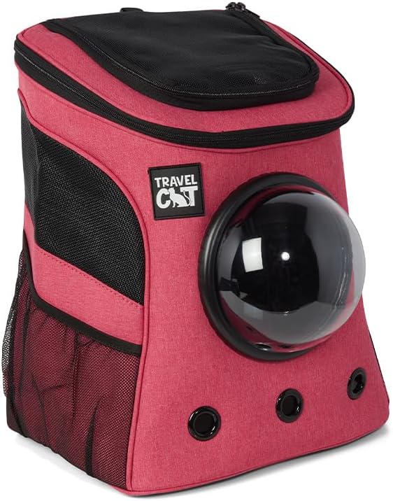 Fat Cat Deep Rose Pink Backpack Carrier with 90s Bandana Collar - Airline Approved Cat Carrier & Retro Accessory