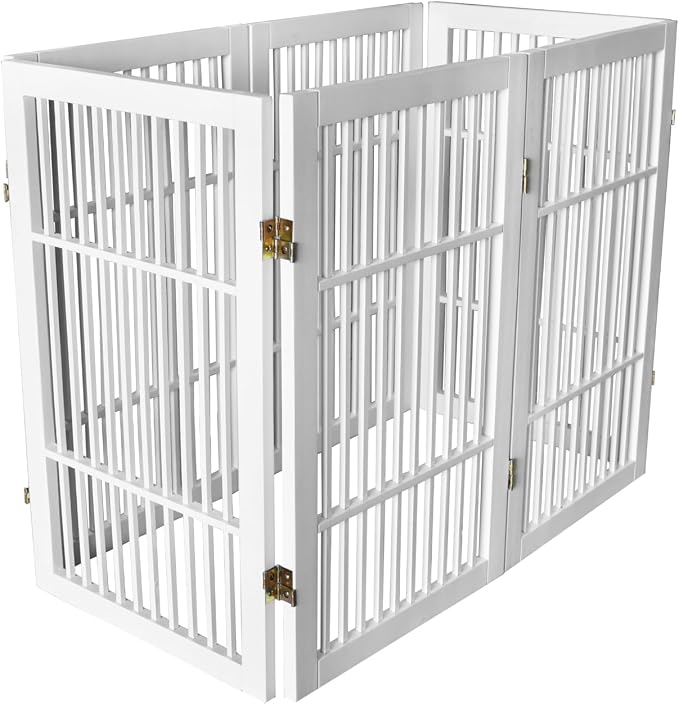 Urnporium Pet Dog Gate Freestanding, Strong Durable Folding Wooden Fence, Portable Acacia Hardwood Safety Barrier for Indoor & Outdoor Use (White Pet Gate, 6 Panel 30" Tall)