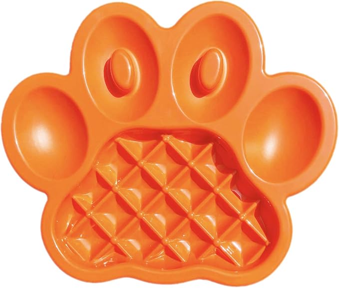 PetDreamHouse PAW 2-in-1 Slow Feeder Interactive Bowl and Removable Lick Mat Pad for Dogs, Puppies or Cats Plate Food Treats Controls Fast Eating Anti Bloating - Orange