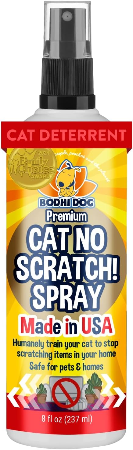 Bodhi Cat No More Scratching! Cat Deterrent Spray, Indoor & Outdoor Repellent w/Essential Oils - Safe & Effective Formula - Prevents Scratches on Furniture, Protects Surfaces - Made in USA (8 Fl Oz)