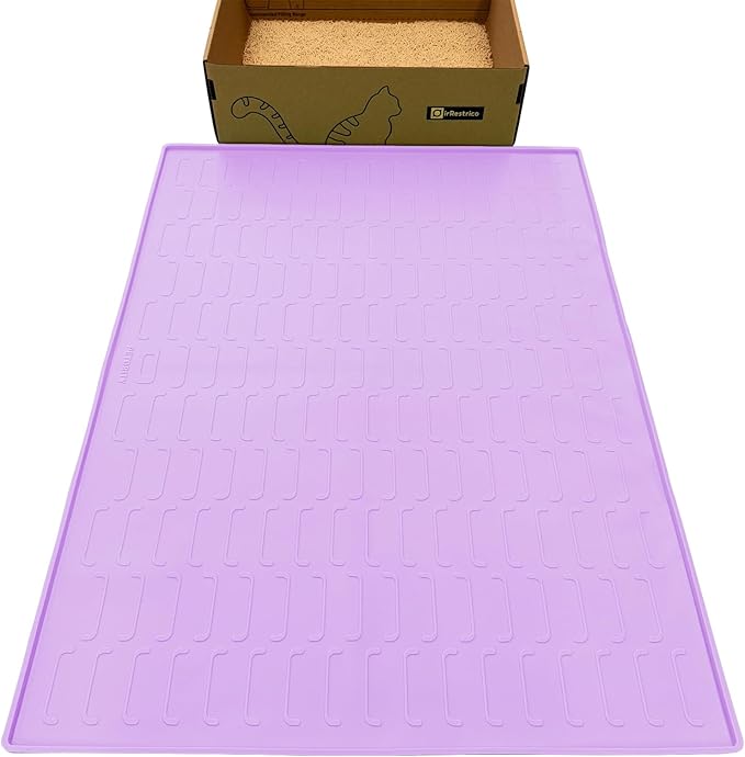 Cat Litter Mat, Large 32'' x 24'' Silicone Litter Box Mat for Litter Trapping, Waterproof, Non-Slip, Easy to Clean, Purple
