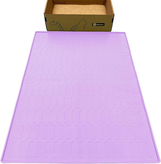 Cat Litter Mat, Large 32'' x 24'' Silicone Litter Box Mat for Litter Trapping, Waterproof, Non-Slip, Easy to Clean, Purple