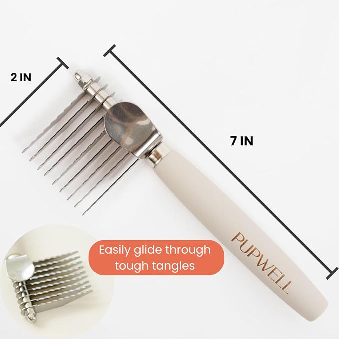 Pupwell Dematting Fur Steel Rake and Detangling Comb Tool for Dematting and Untangling Matted or Knotted Hair