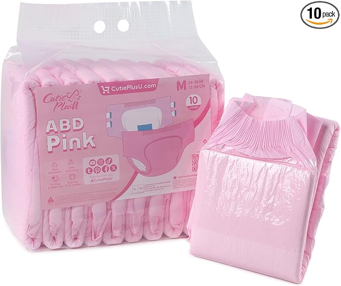 CutiePlusU Disposable Diaper Protective Underwear Absorbent Briefs Dry Surface - Pink 10 Pieces (Medium 28"-38")